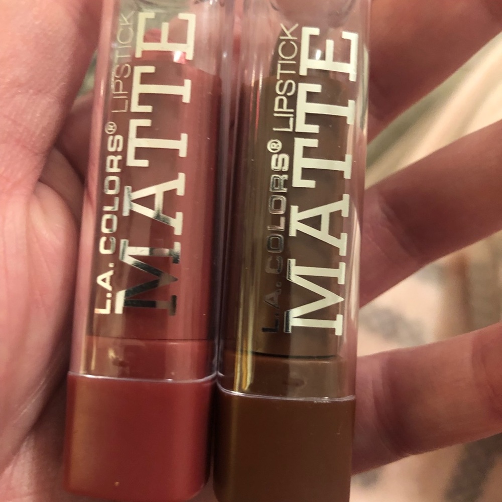 Pink lipstick and brown lipstick.
